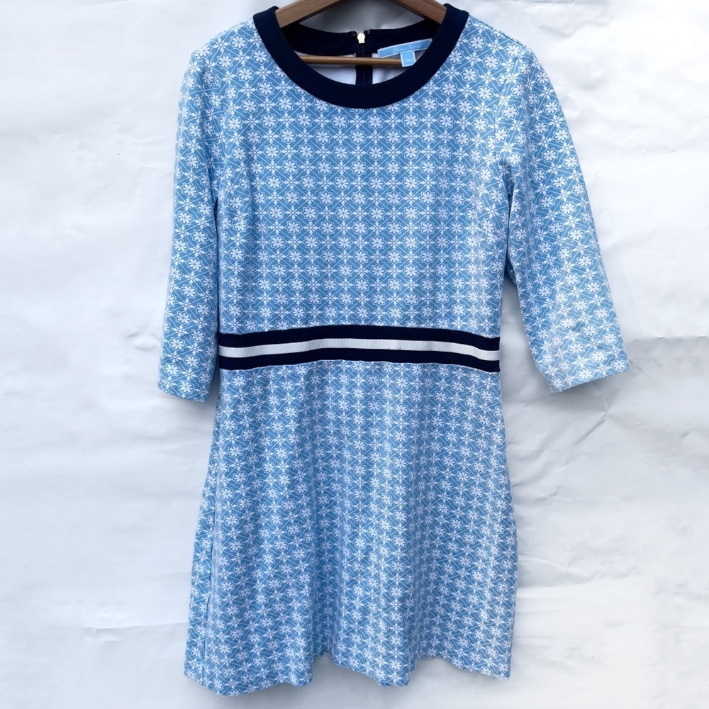 Draper James // light blue, white print Persley dress size medium cm